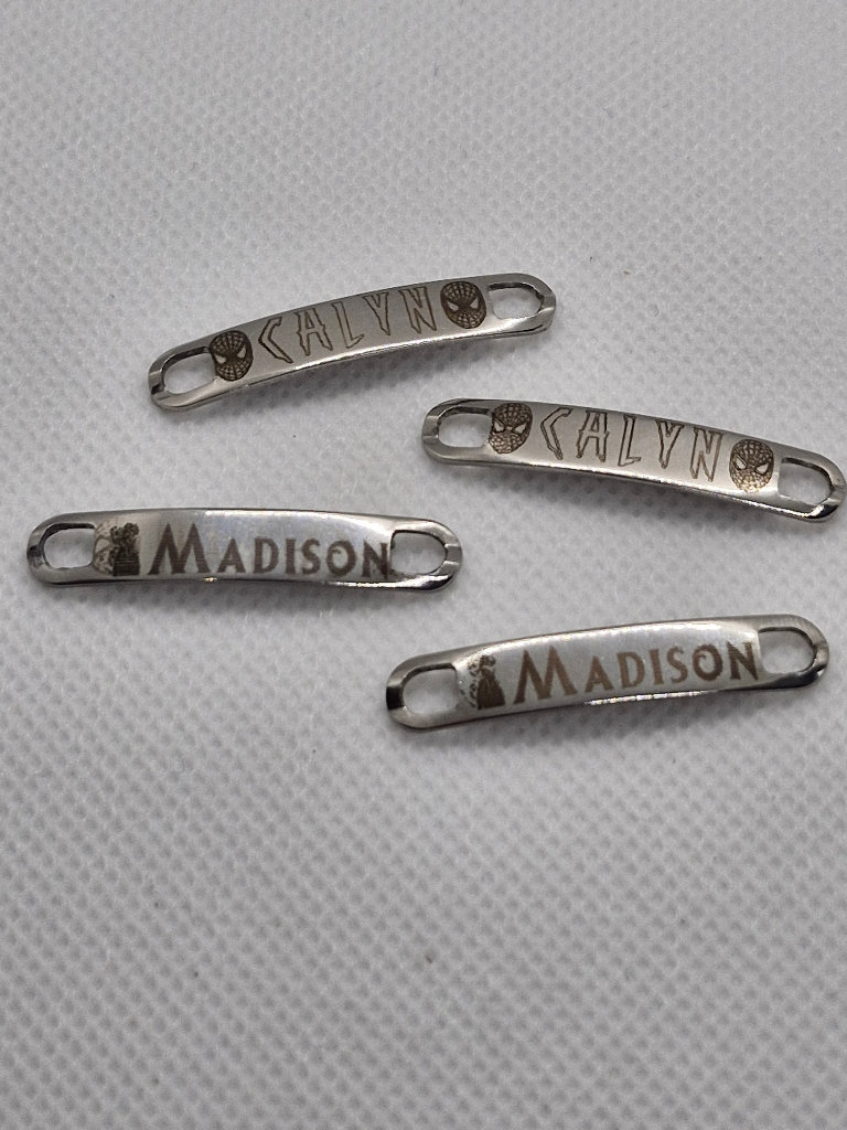 Personlised laser engraved shoe tags 