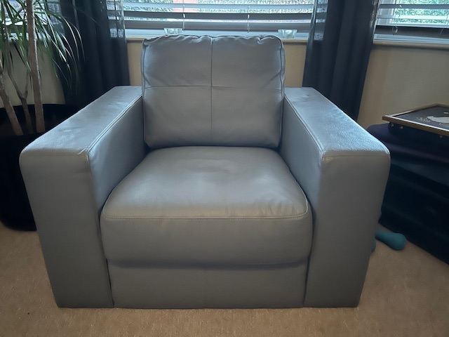 Ikea Grey leather 3 seat sofa + armchair