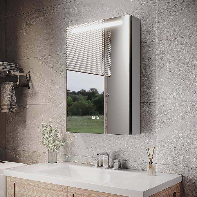 New LED Bathroom Mirror Cabinet with Touch Sensor 485 x 700mm 