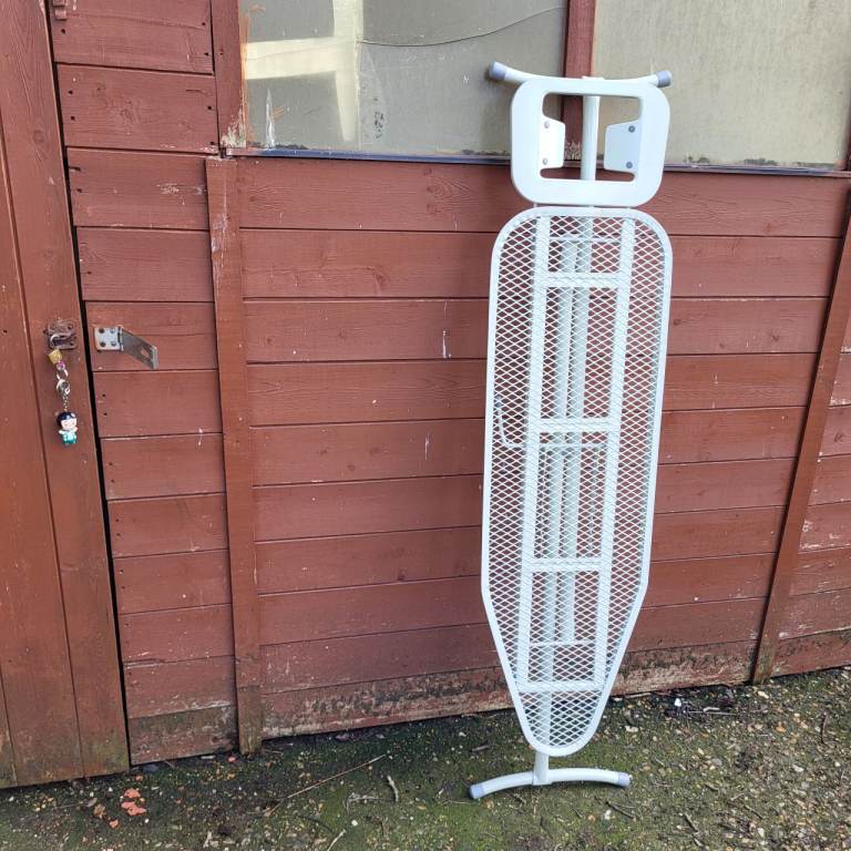 Sturdy White Metal Mesh Ironing Board with Iron Rest