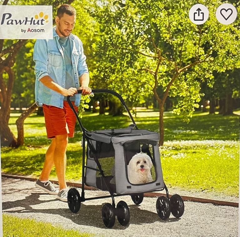 PawHut Dog Pram 4 Wheels Pet Pushchair for Medium Breeds