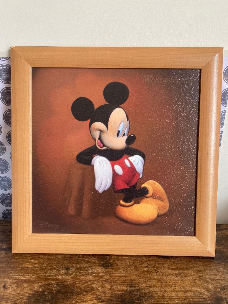 Vintage Framed Disney Mickey Mouse Wall Art Picture Wooden Frame