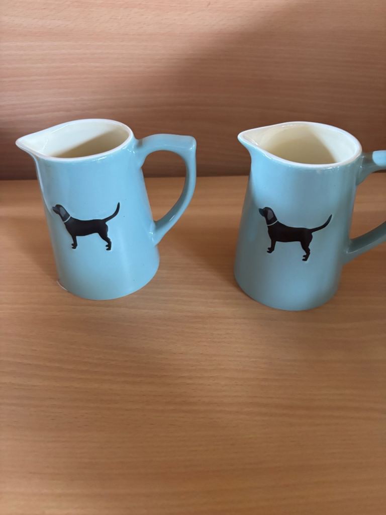 Pair of Blue Ceramic Labrador Milk Jugs - 250ml