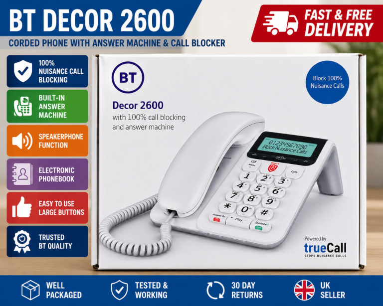 BT Decor 2600 Corded Landline Telephone with Answer Machine & Call Blocking