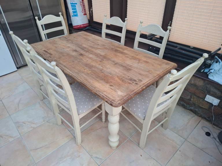 Rustic Oak With Chalk Paint Farmhouse Dining Table & 6 Chairs (Clevedon)