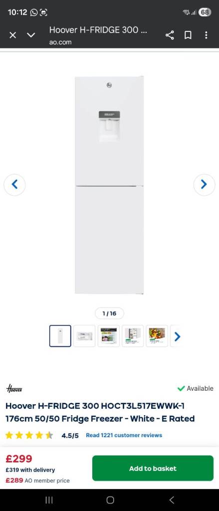 image for Hoover H-FRIDGE 300 HOCT3L517EWWK