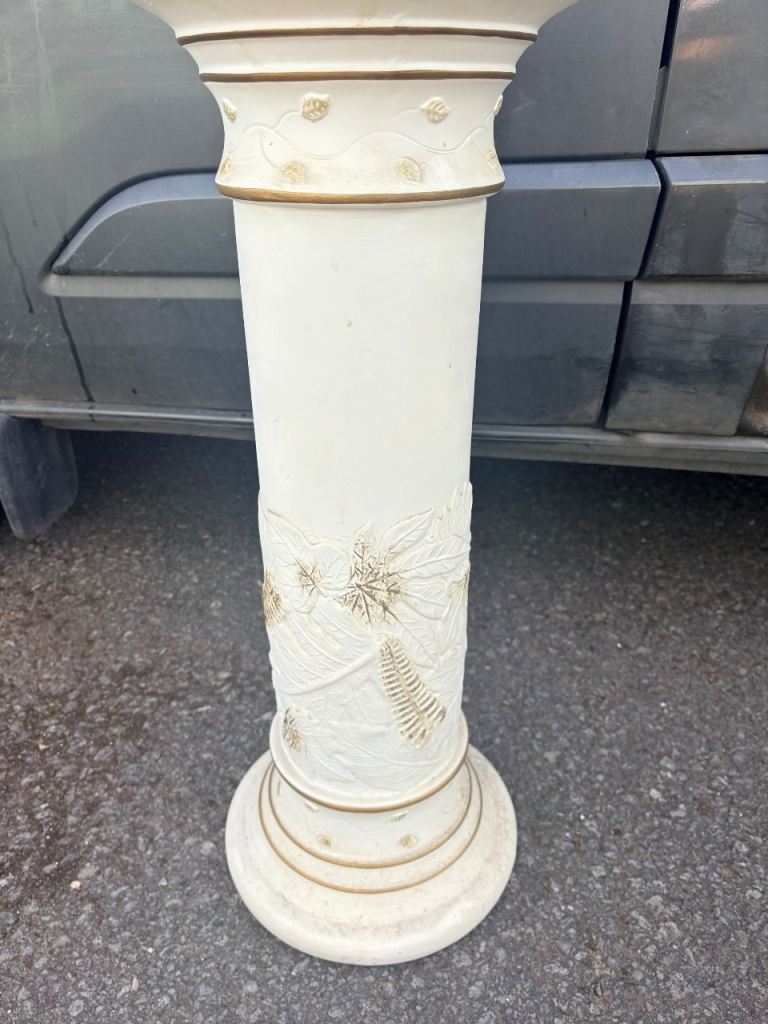 Decorative Garden Pedestal - White Stone Effect Planter Stand