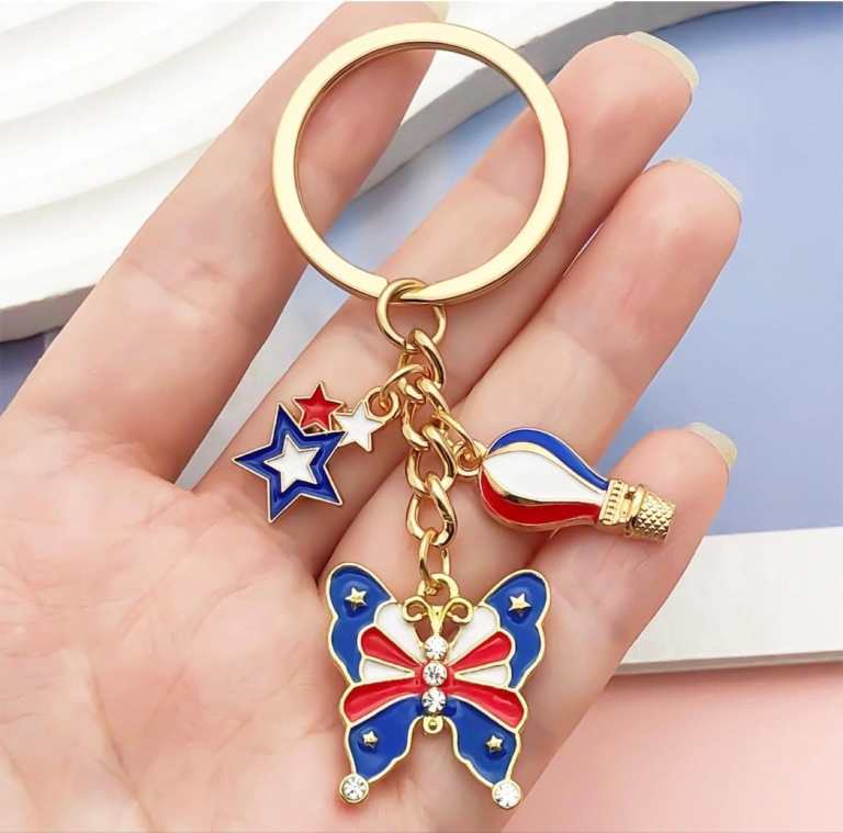 Red White & Blue Butterfly and Star Keyring