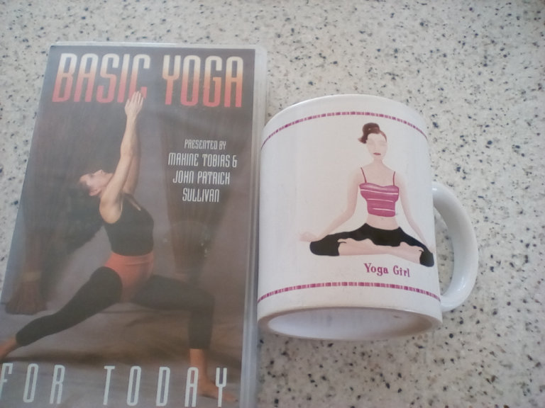 REDUCED; Basic Yoga VHS video (Maxine Tobias) and a 'Yoga Girl' Mug.