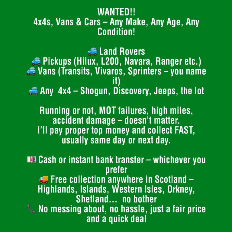 WANTED CARS VANS AND 4x4s