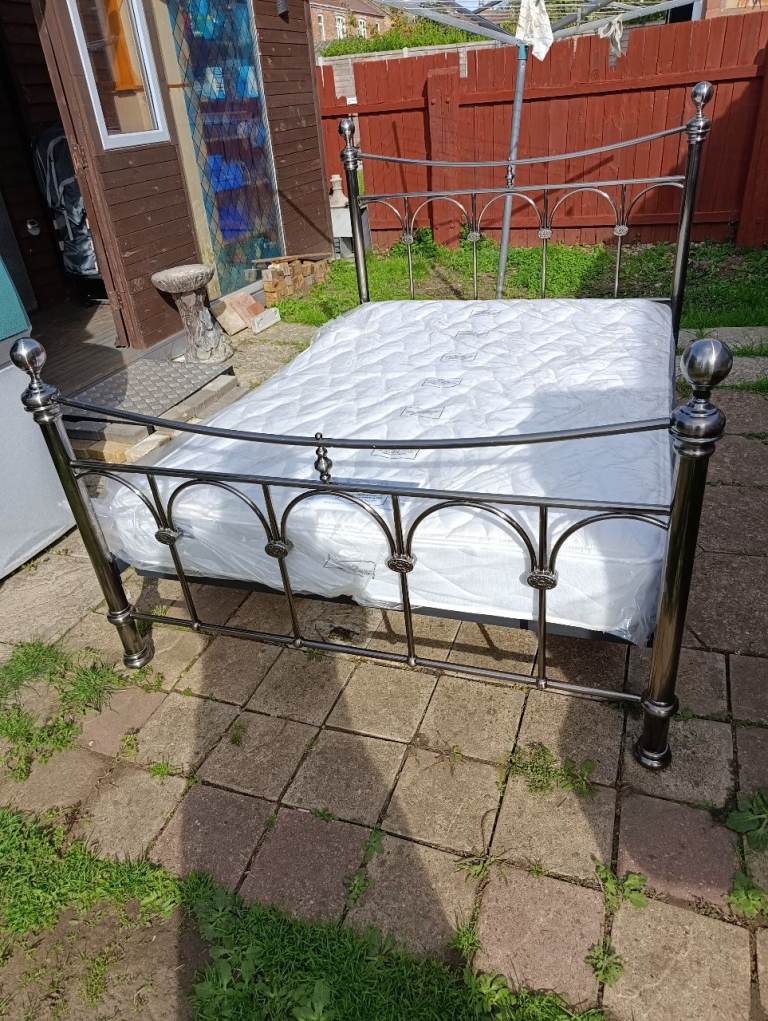 Double Metal Bed Frame and Silentnight Miracoil Mattress