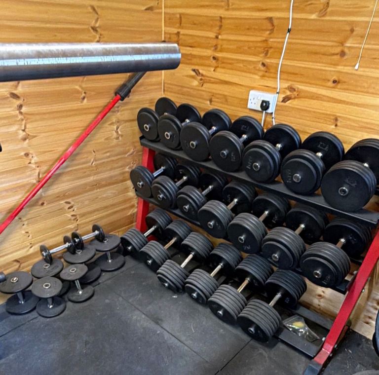 2.5 To 60KG Dumbbells Good As New With Rack, Cast Iron Old School 