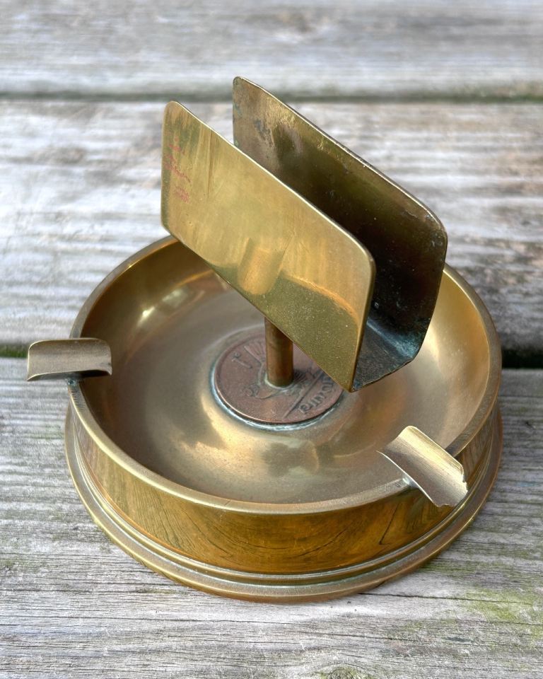1942 Trench Art Ashtray & Matchbox Holder 25lb Shell 