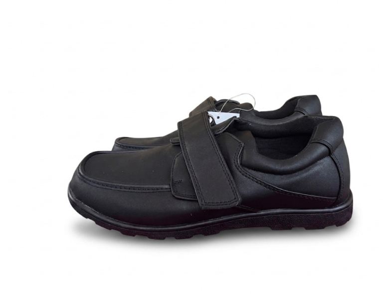 Boys Black Casual Faux Leather Strap Back To School Trainers Shoes Size  38 EU