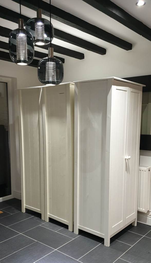 Solid Pine White Painted Wardrobes, 2 available, hanging rails, double doors