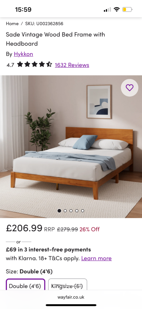 Sade Vintage Wood Bed Frame with Headboard