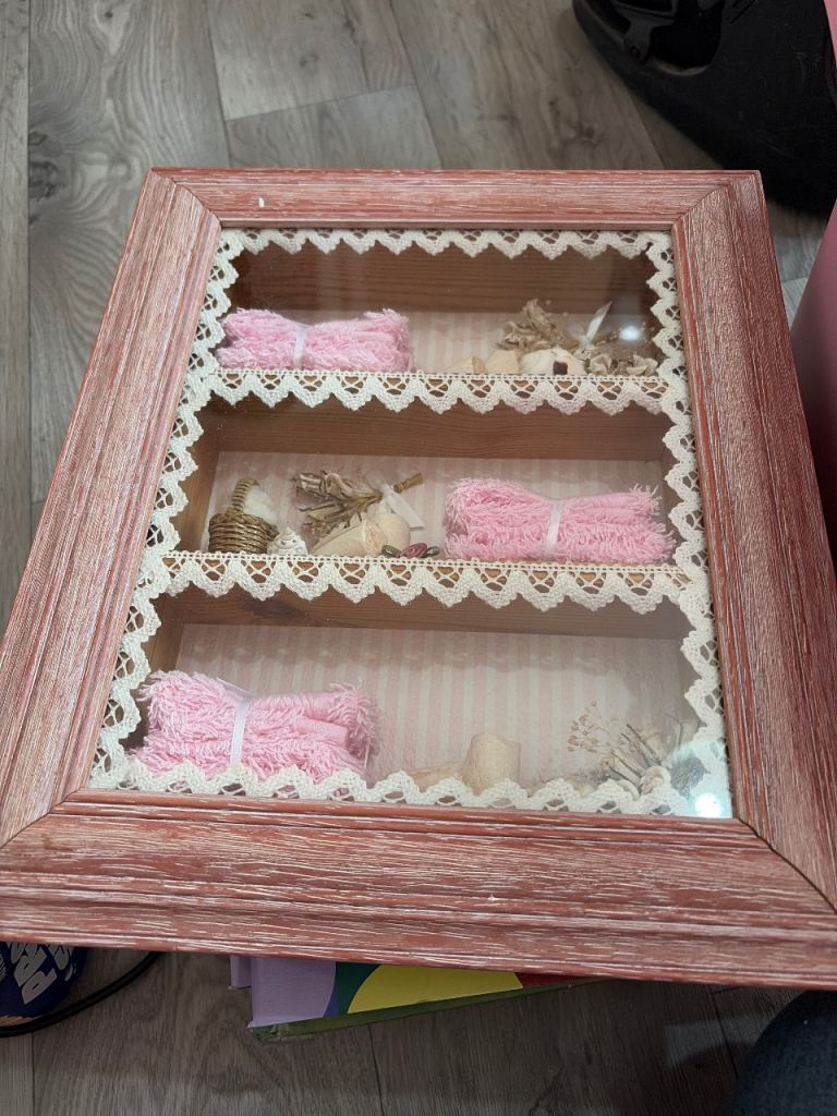 Rustic Pink Wooden Display Box with Lace Trim