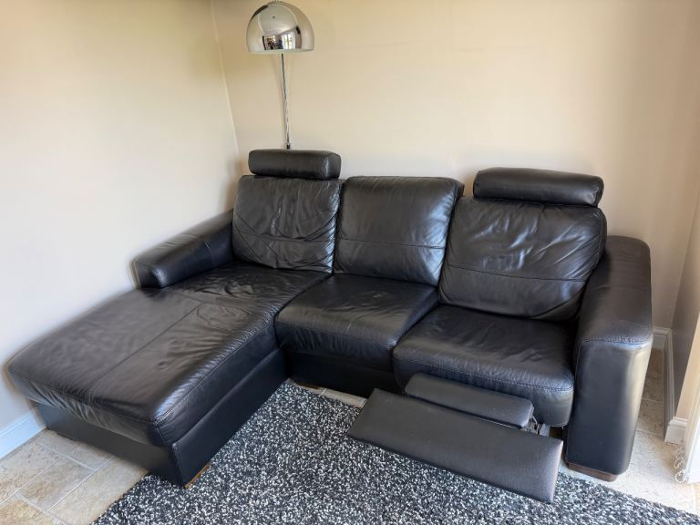 Black leather reclining sofa