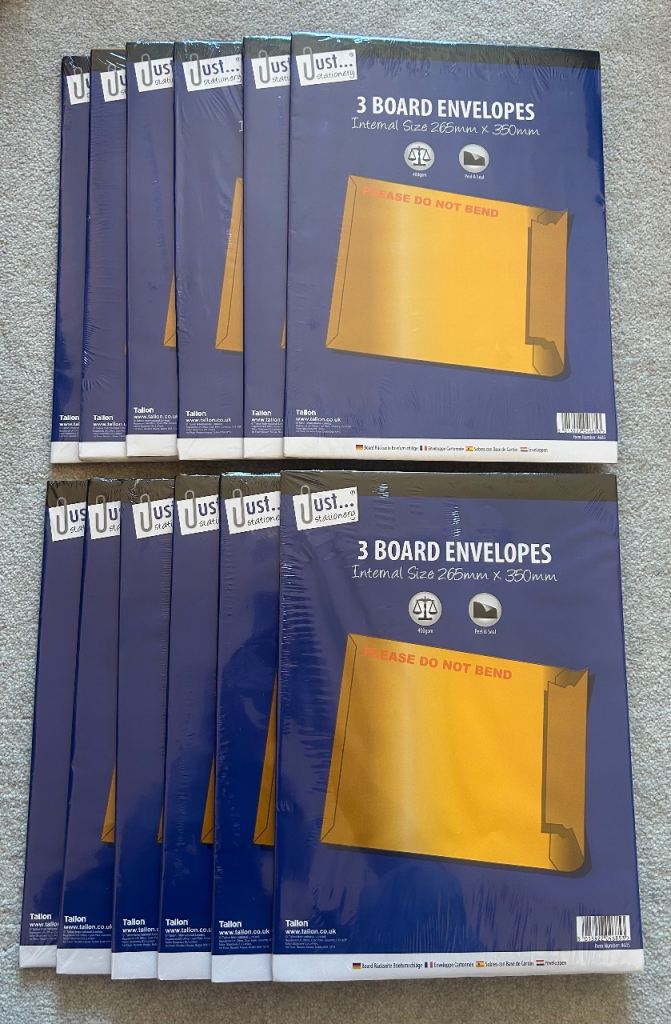 Board Envelopes 265 x 350mm 12(Packs of 3) Brand New by Tallon- Just Stationery