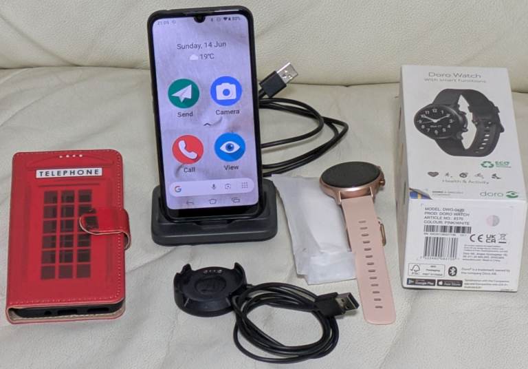 Doro 8100 Grey Unlocked Smartphone + Doro 8370 Watch