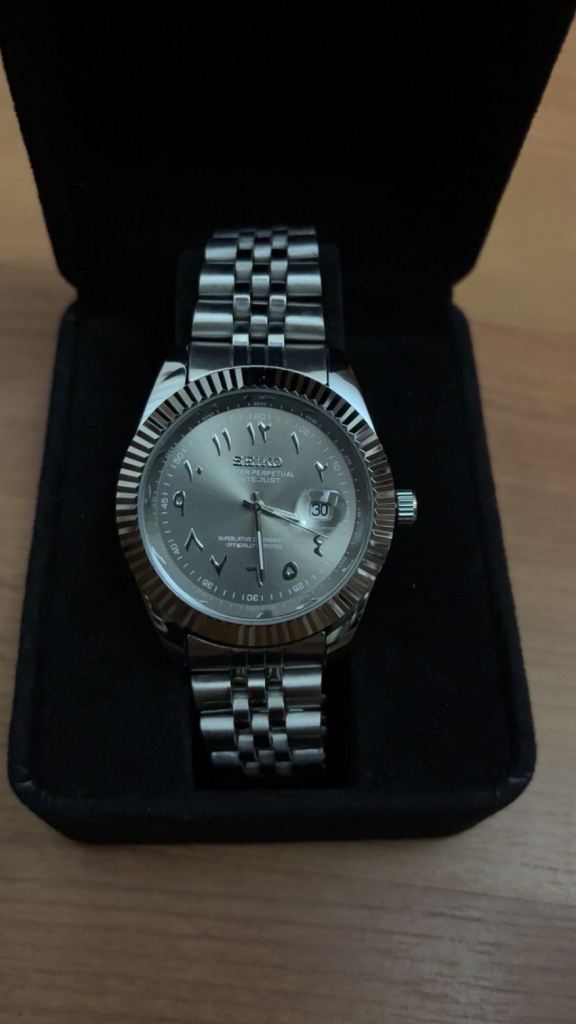 Seiko Arabic dial watch arctic silver