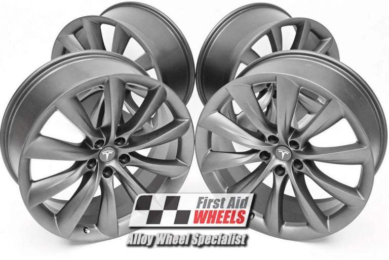 TESLA MODEL X 4x 22'' GENUINE TURBINE LIGHT SATIN ANTHRACITE GREY ALLOY WHEELS S621LAS4