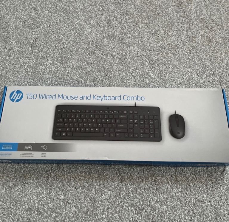 HP 150 Wired Mouse and Keyboard Combo. 1600 DPI, Ergonomically Designed and Quie