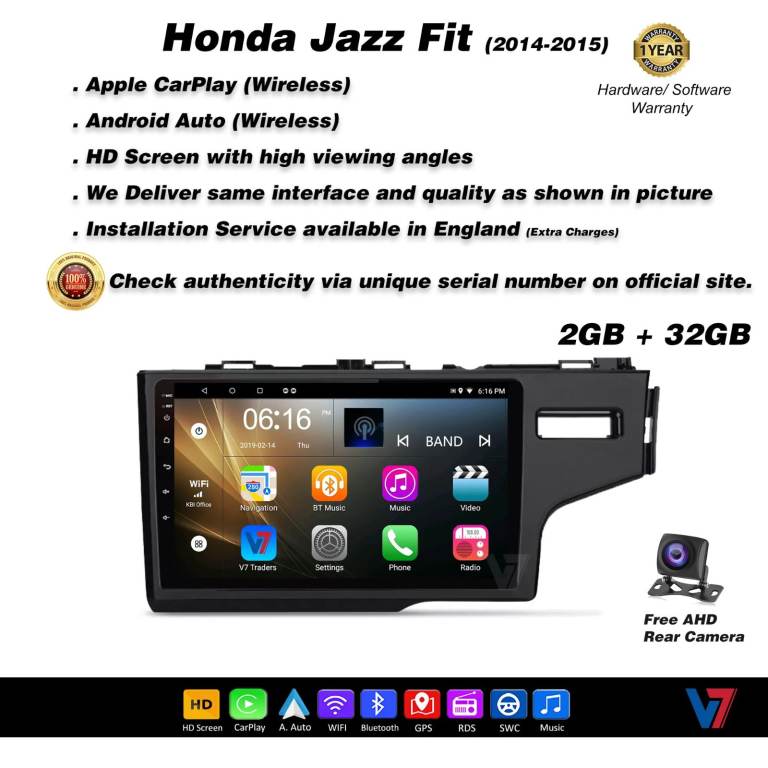 Honda Jazz Fit 2014-2015 CARPLAY Android Auto HD Screen Head Unit GPS Stereo LCD Panel V7