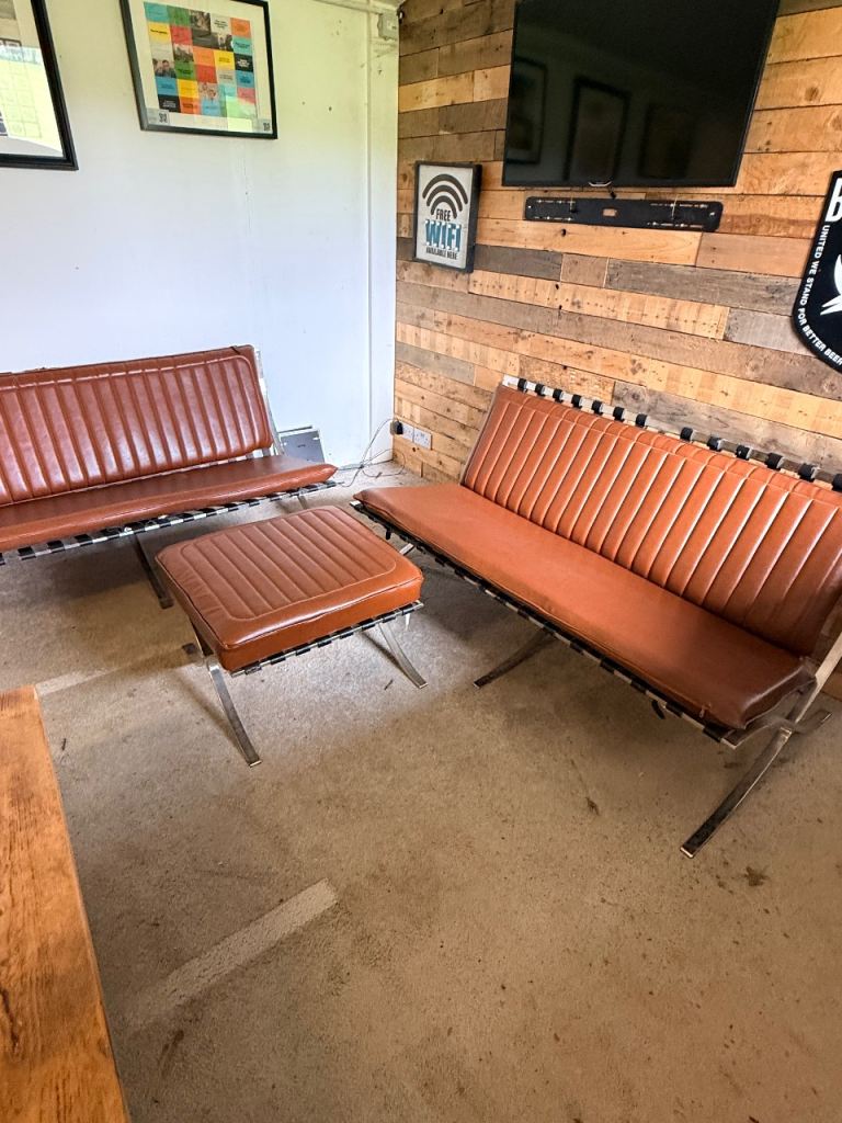 Barcelona sofa x2 and foot stool 
