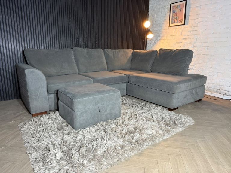 DFS Orka Grey Corner Sofa with Matching Footstool