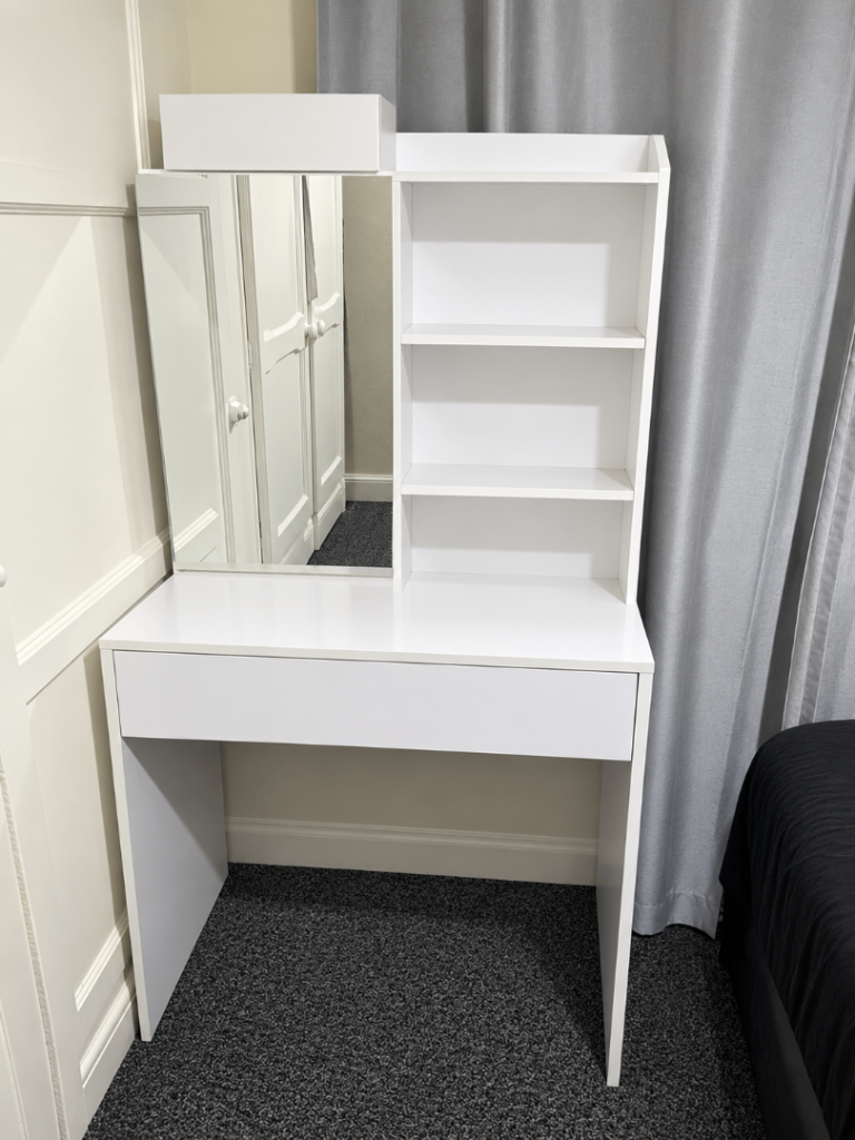 White Dressing Table with Mirror and Shelves – As Good As New