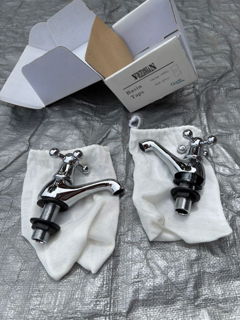 Pair of New Victorian Basin Taps – Chrome Finish