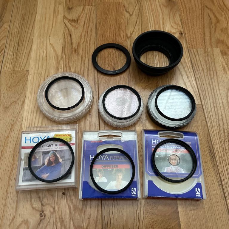 Photographic filter selection (52/55/62mm diameters)
