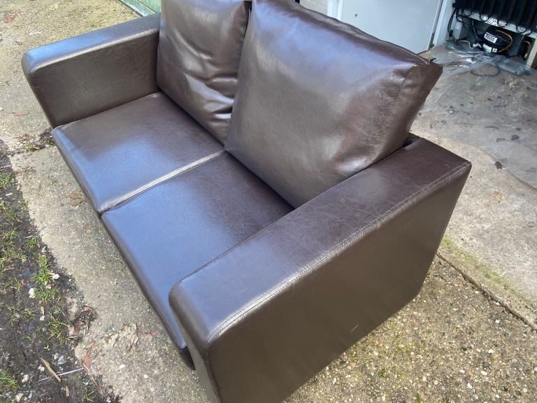 Double sofa settee brown faux leather