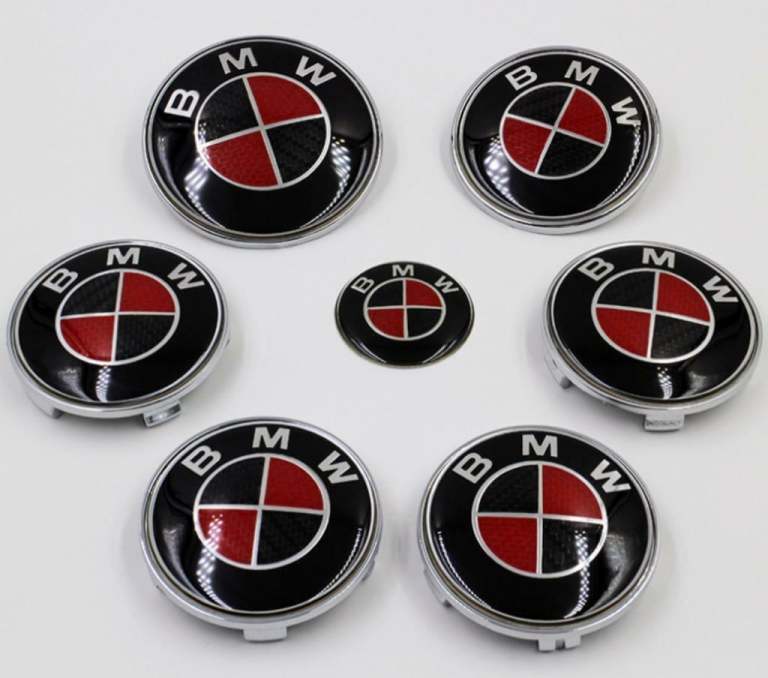 Bmw Badge Set Center Caps Bonnet Badge Boot Badge Steering 7 Piece set red black