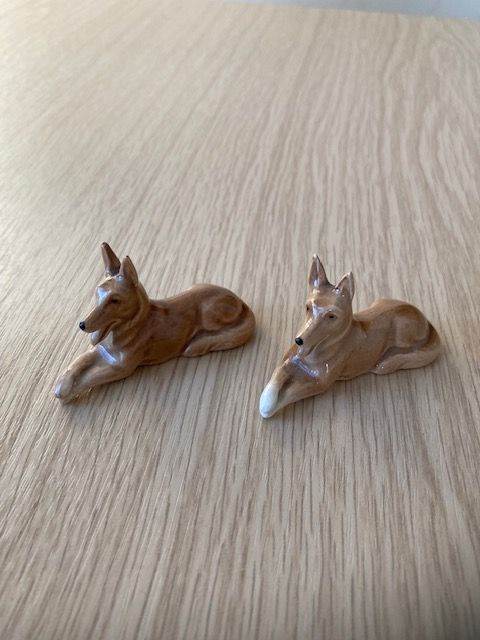 2 x Hummel Designed German Shepherd Dogs Miniature Figurines c1950’s