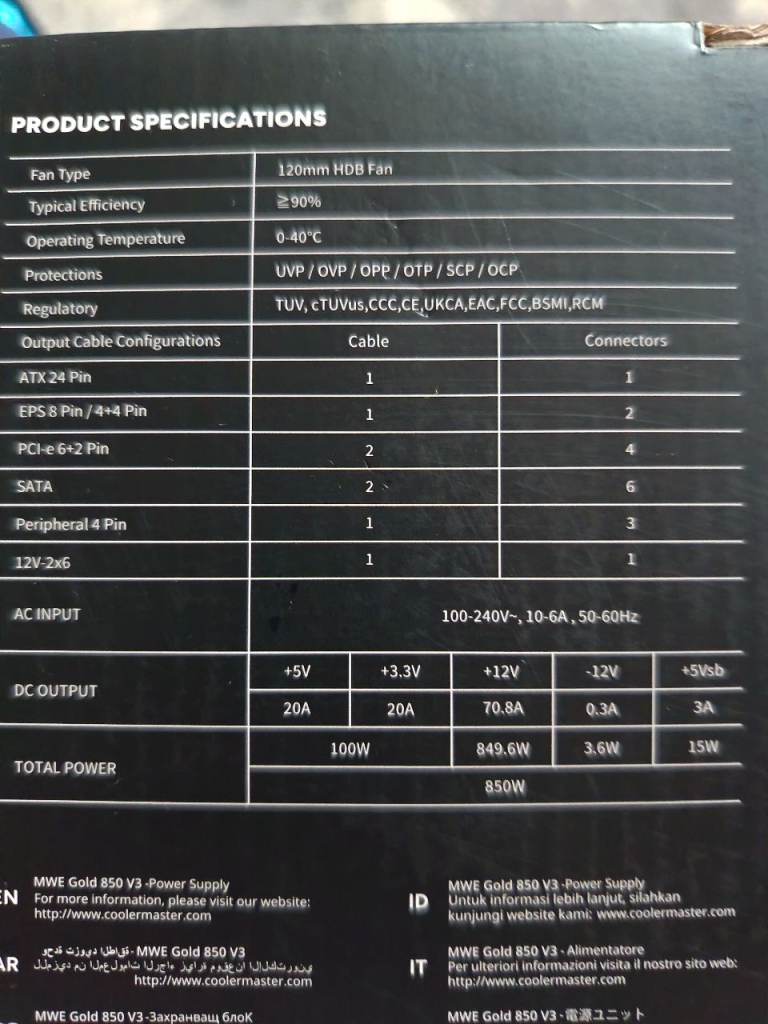 Cooler master gold 850 v3 non modular power supply 