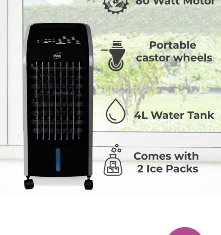 Neo Portable Evaporative Air Cooler | 3-in-1 Fan, Humidifier & Cooler | Mobile with Wheels