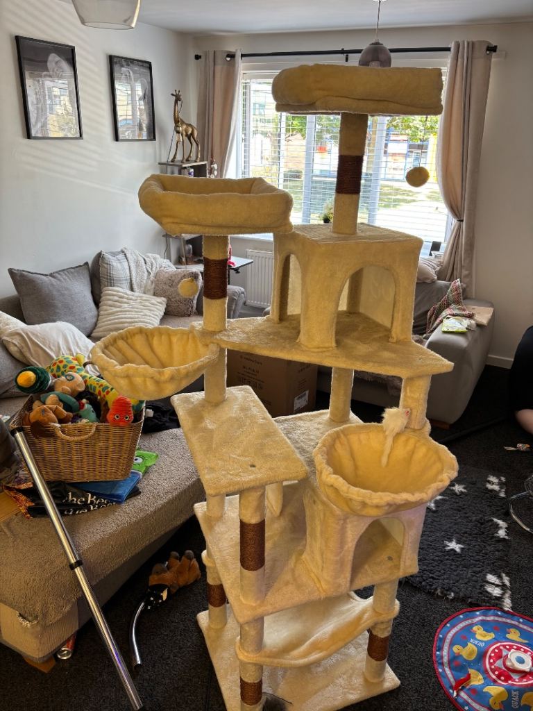 Beige cat tree tower