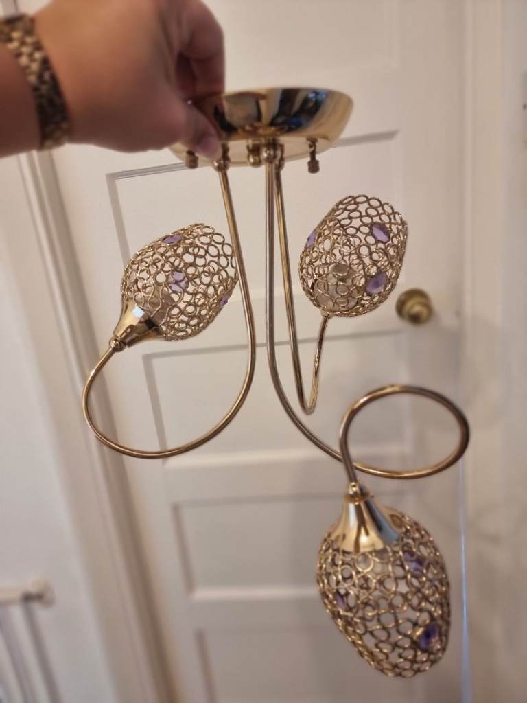 Gold Ceiling Light with Purple Accents – Good Condition