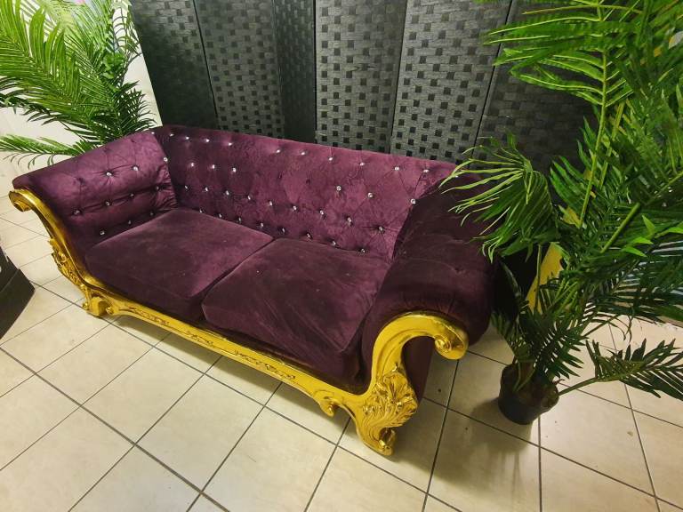 Popular deep purple luxury american diner two three seater sofa couch elegant wedding sofa