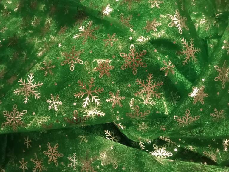 Silver Snowflake Organza Polyester Green Blue Sewing Crafting Floristry Decoration Present Wrapping