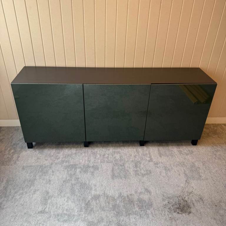FREE DELIVERY IKEA BESTÅ Storage combination with doors, black-brown and green doors, in good condi