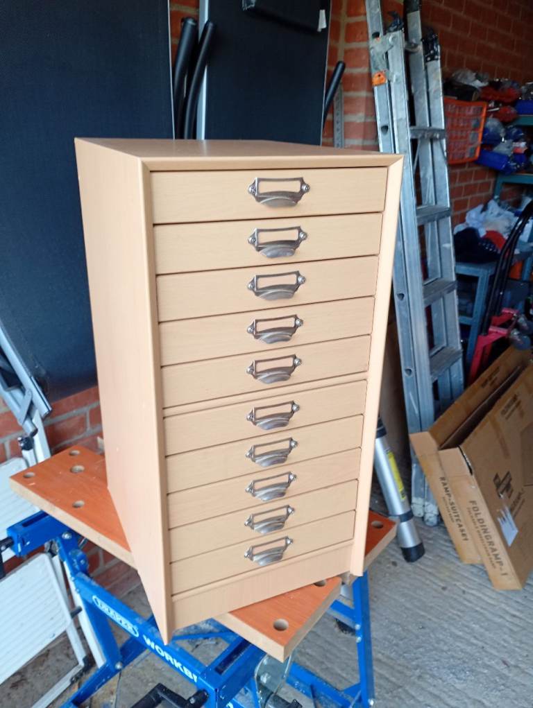 Wooden A3 Plan Chest with 10 Drawers – Beige, Good Condition