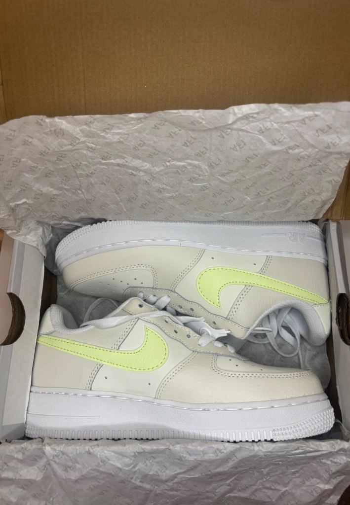 Nike Air Force 1 '07 Trainers - White/Volt, UK 6, Brand New