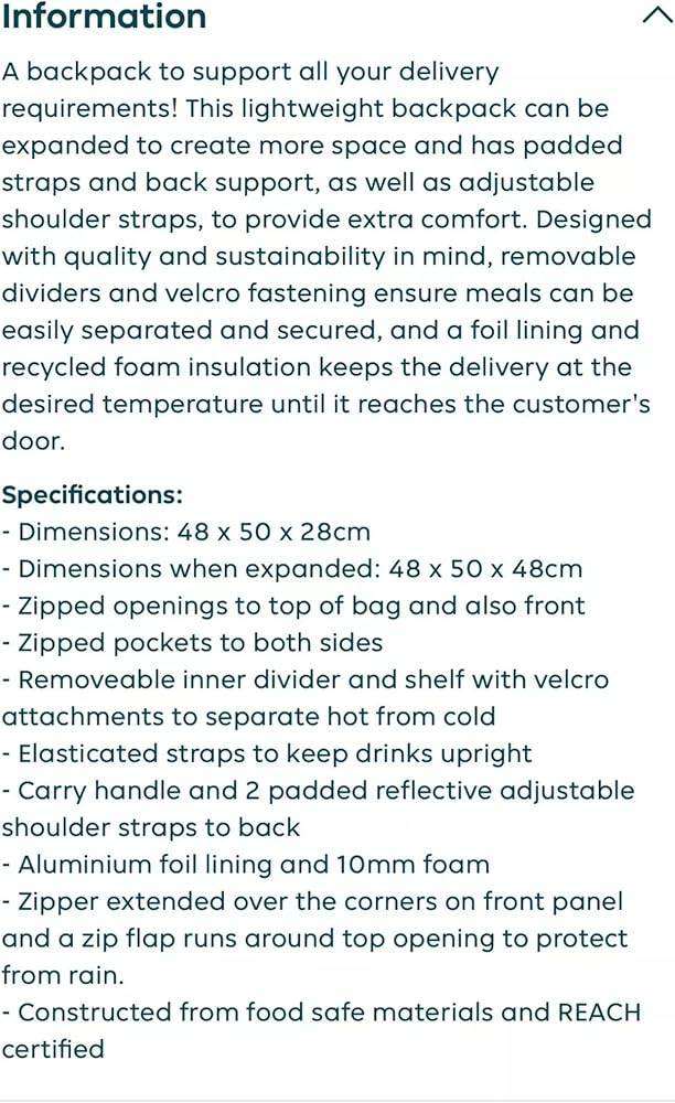 Just eat Delivery Hot/cool bag