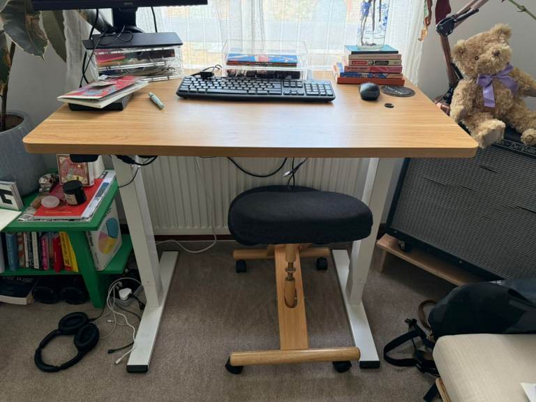 Flexispot Electric Standing Desk — Oak Top, White Frame — 100 x 50cm
