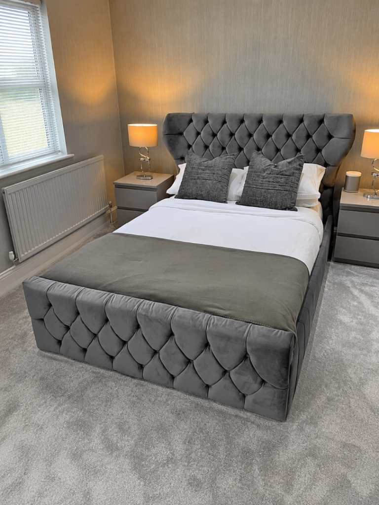 🔥 Oxford Butterfly Wing Bed | Plush Velvet Bed Frame | Double & King Size | Mattress Available 