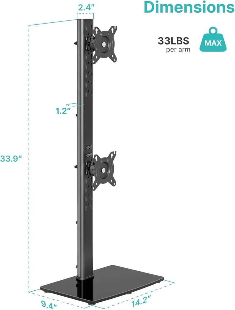 Vertical Stacked Dual Monitor Stand for 17–34 Inch Screens Full Motion 75/100 VESA