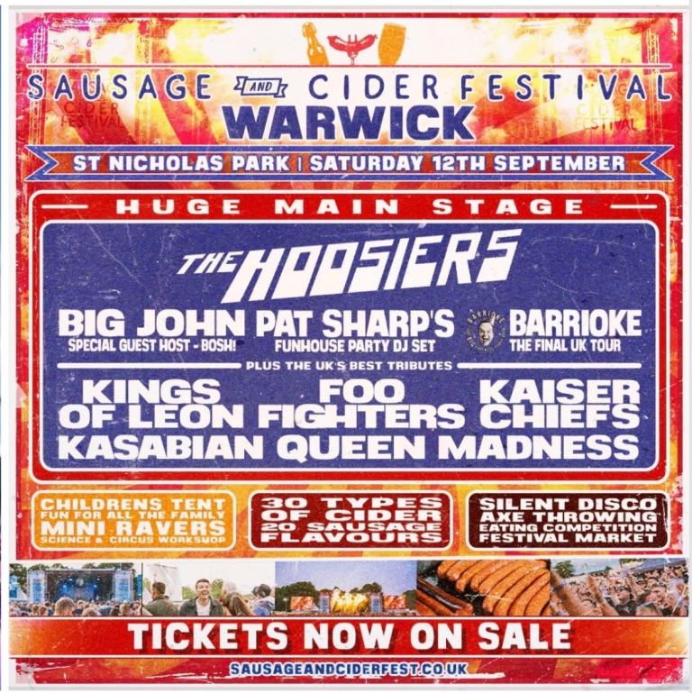 3x Sausage and Cider Festival Warwick Tickets - Saturday 12th September